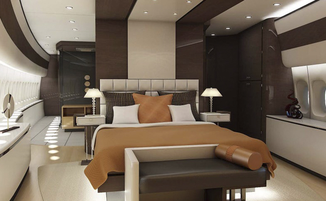 Master bedroom on private jet