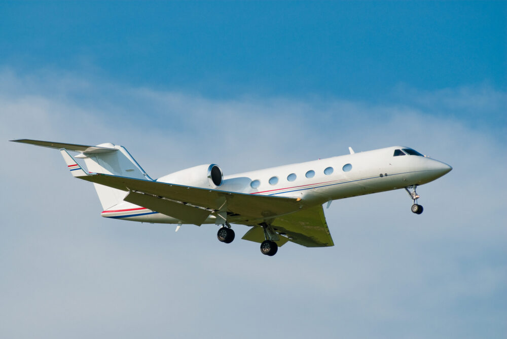 A private business jet in flight